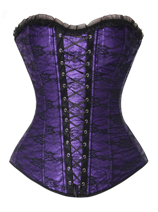 Burlesque Beautiful Floral Lace Overlay Lace Up Outerwear Corset