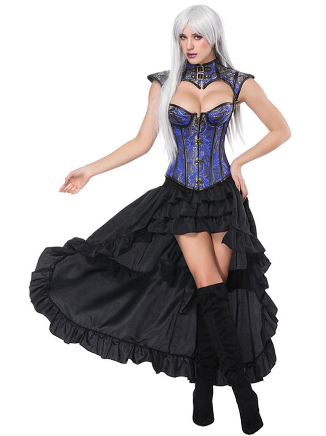 Elegant Steampunk Victorian Gothic Jacquard Overbust Corset Skirt Set