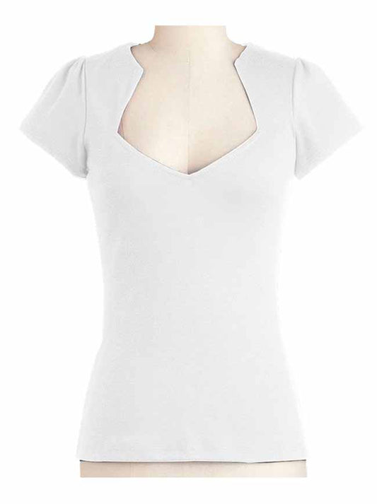 Vintage Casual Short Sleeve Solid Pinup V-Neck T-Shirt Tops