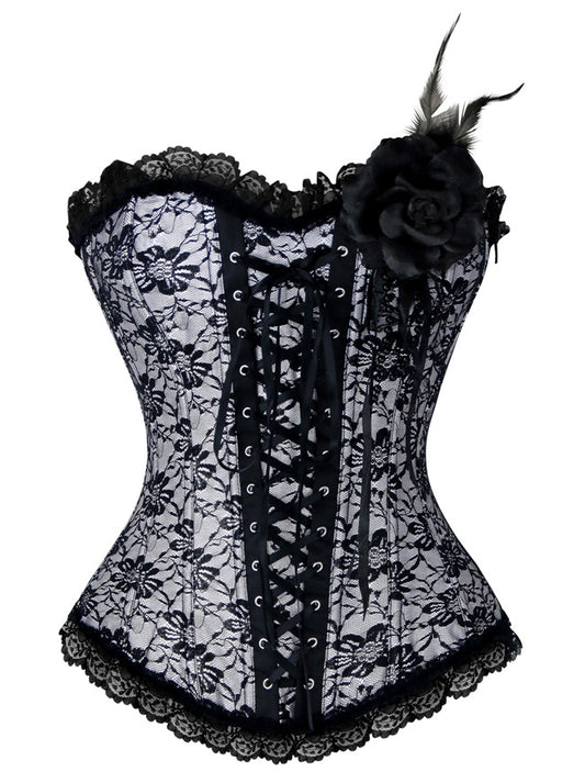 Burlesque Gorgeous Floral Lace Overlay Lace Up Strapless Boby Shaper Corset