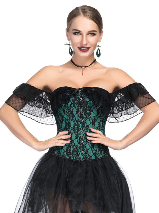 Victorian Steampunk Floral Lace Off Shoulder Overbust Corset Top