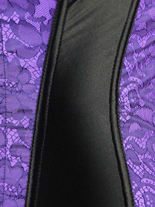 Floral Satin Shoulder Strap Lace Up Wear Out Lingerie Corset Purple