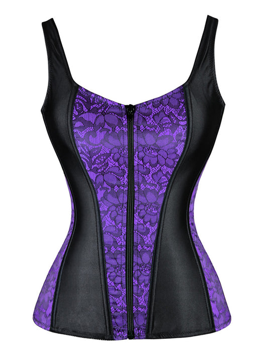 Burlesque Satin Jacquard Shoulder Strap Tank Overbust Corset