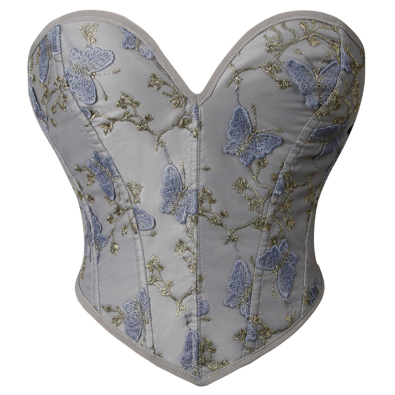 Embroidered Floral Bustier Top Strapless Boned Overbust Corset