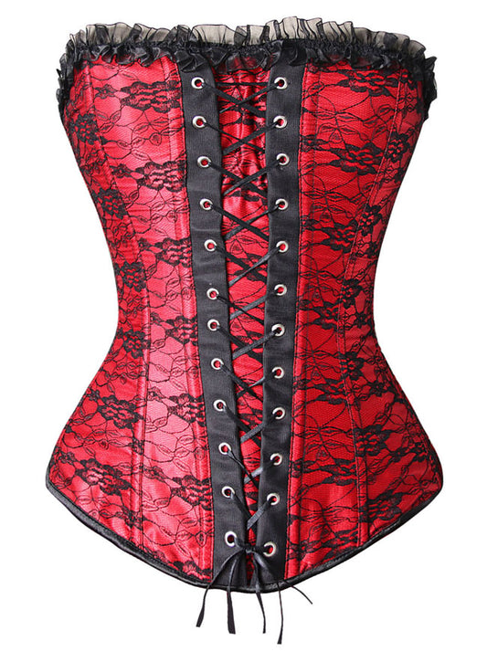 Burlesque Beautiful Floral Lace Overlay Lace Up Outerwear Corset