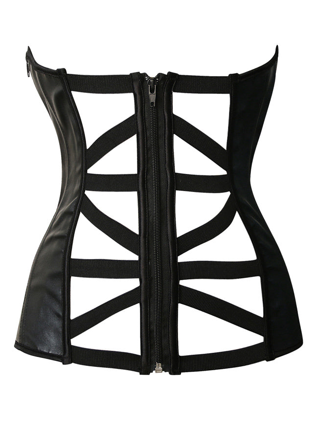 Steampunk Faux Leather Club Wear Strapless Corset Tops