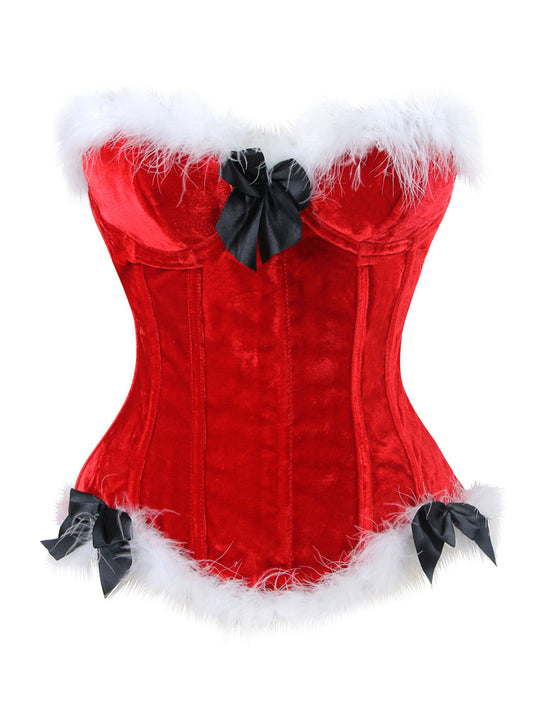 Kimring Women's Valentines Santa Velvet Underwire Cup Body Shaper Overbust Corset