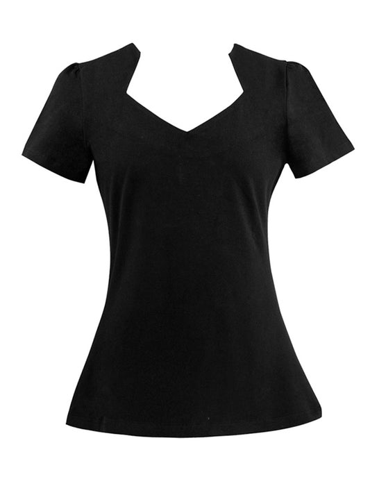 Vintage Casual Short Sleeve Solid Pinup V-Neck T-Shirt Tops