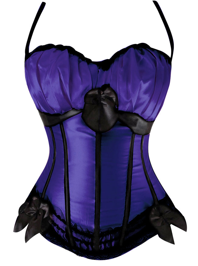 Burlesque Gathered Padded Cups Straps Satin Overbust Corset