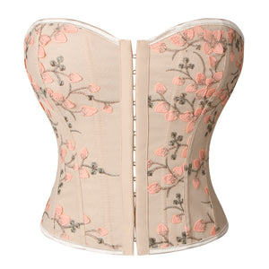 Push Up Women Sexy Gothic Flower Embroidery Corset Top Bustiers