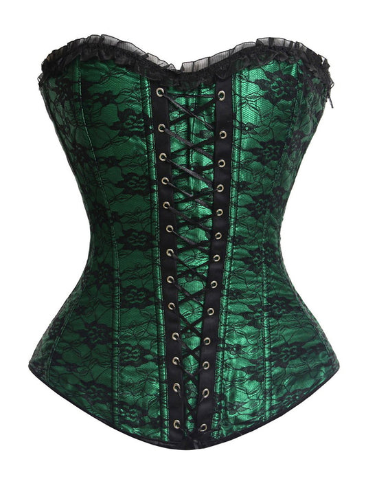 Burlesque Beautiful Floral Lace Overlay Lace Up Outwear Corset