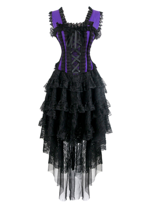 Vintage Burlesque Victorian Steampunk Corset Dress Halloween Cancan Saloon Showgirl Costume