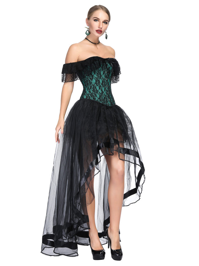 Black PVC Gothic Corset Dress with Organza