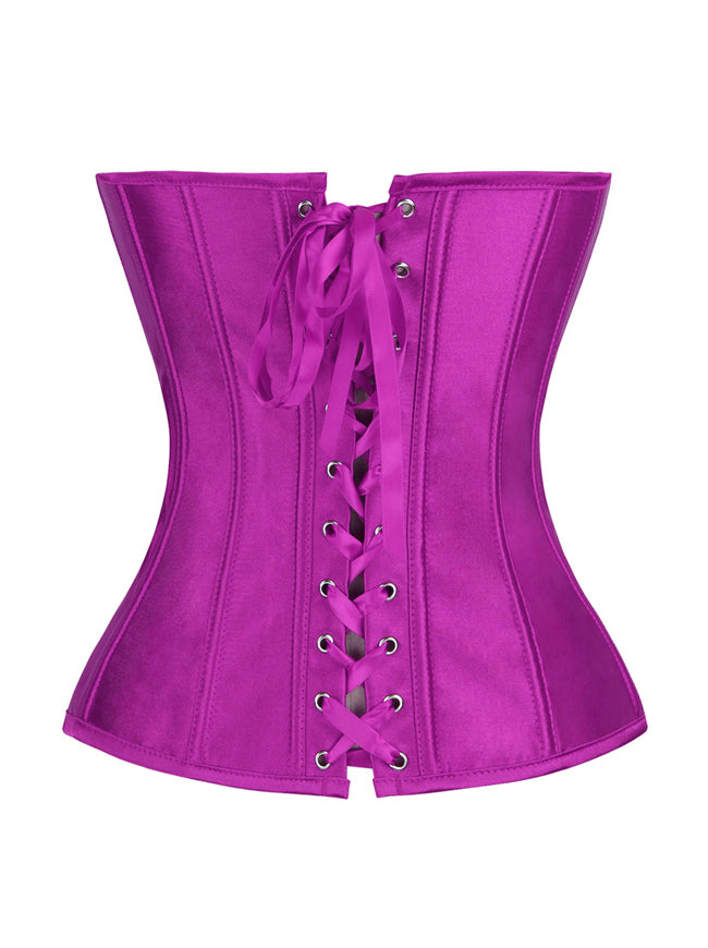 Women's Slim Satin Sweetheart Body Shaper Strapless Overwear Corset Purple Back View