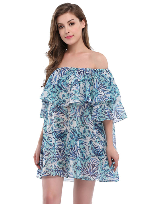 Casual Floral Print Off the Shoulder Chiffon Blouse Loose Tops Main View